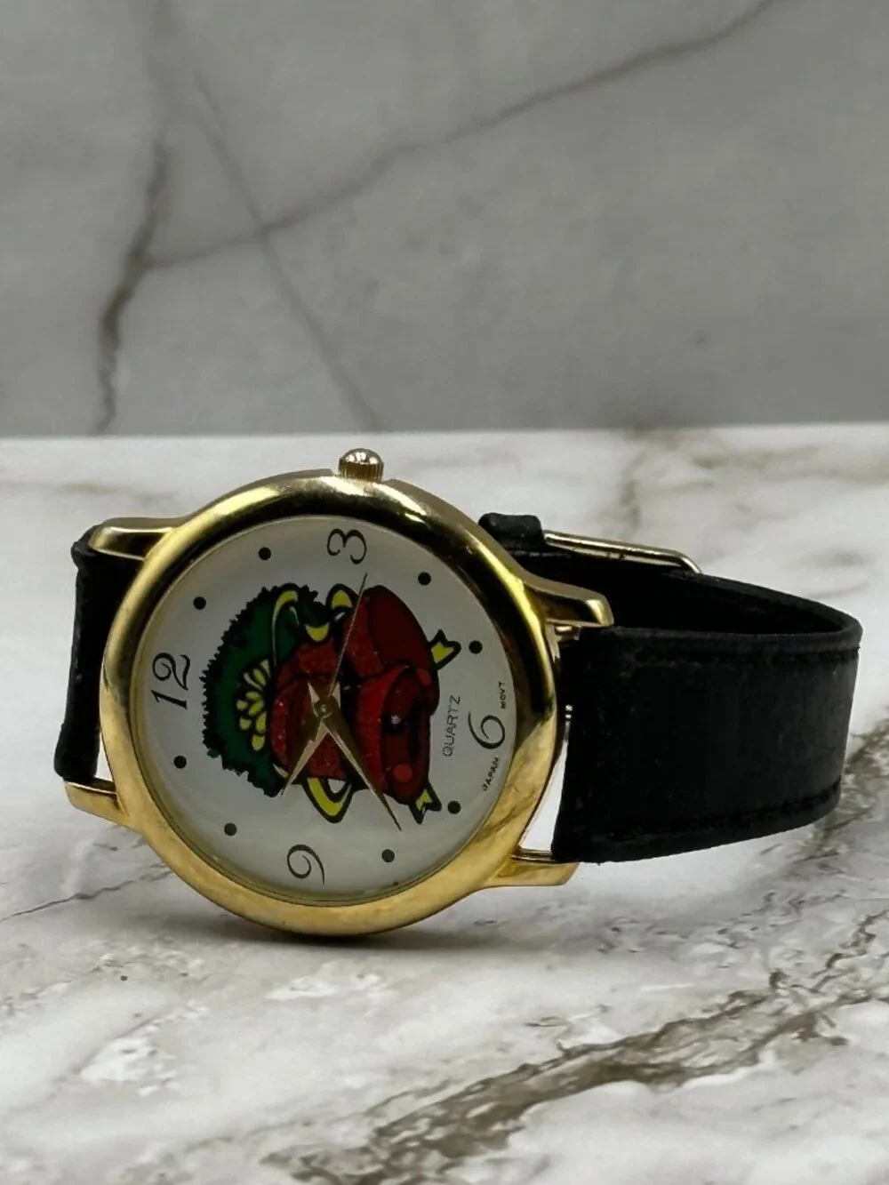 Vintage Christmas Watch Women Gold Tone Holly Bells Dial New Battery 9